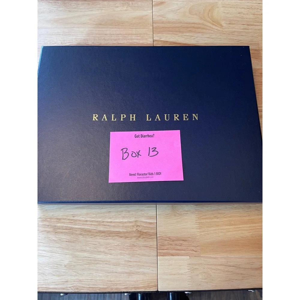 Ralph Lauren Navy Blue Gold Logo Gift Box 13.5x10.25x1.75‎ Large Storage Box